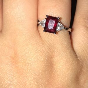 Ruby emerald cut diamond ring